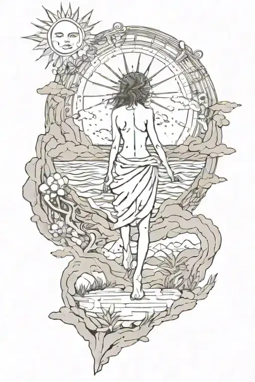 Walks on the stone, runs to the ocean, pearl of the sun I love you tattoo design idea