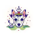 a pixelated jack russell terrier surrounded by lush forest scenery tattoo design idea