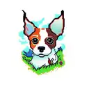 a pixelated jack russell terrier surrounded by lush forest scenery tattoo design idea