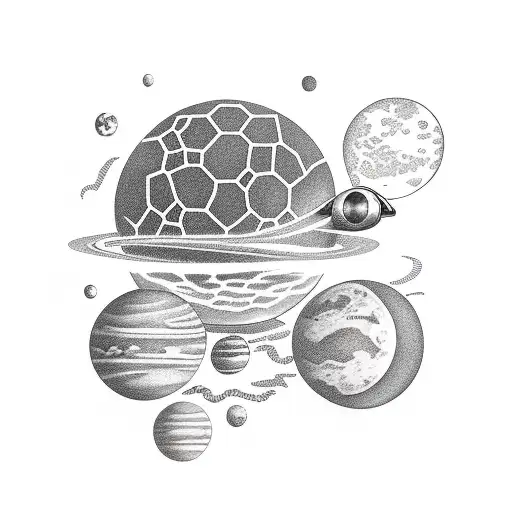 Astronaut floating among planets tattoo design idea