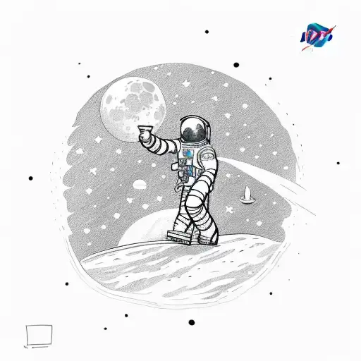 Astronaut on a skateboard on the moon tattoo design idea