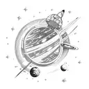 Astronaut floating among planets tattoo design idea