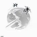 Astronaut floating among planets tattoo design idea