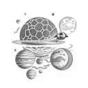 Astronaut floating among planets tattoo design idea