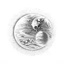 Astronaut floating among planets tattoo design idea