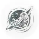 Astronaut floating among planets tattoo design idea