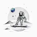 Astronaut on a skateboard on the moon tattoo design idea