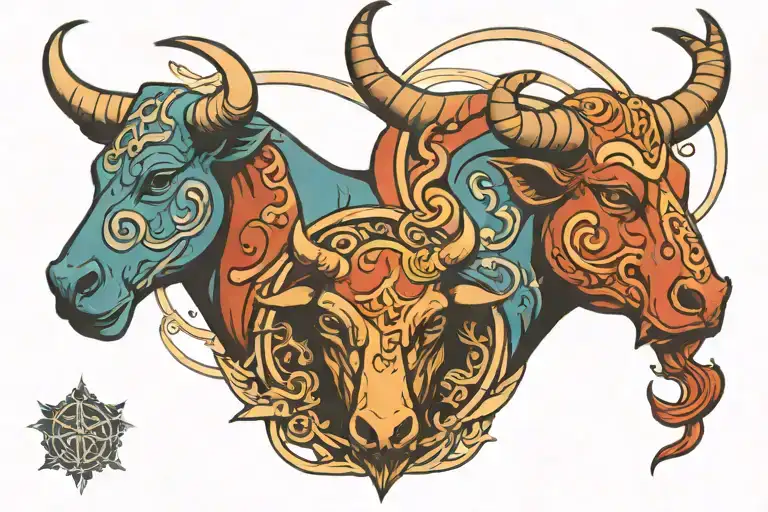 bull head and Gemini zodiac sign intertwined tattoo design idea