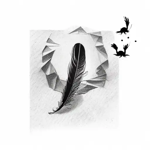 an open envelope with an inscription, next to it lies a black crow's feather and drops of blood flowing out with the Rom tattoo design idea