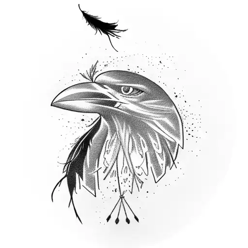 an open envelope with an inscription, next to it lies a black crow's feather and drops of blood flowing out with the Rom tattoo design idea