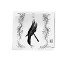 an open envelope with an inscription, next to it lies a black crow's feather and drops of blood flowing out with the Rom tattoo design idea