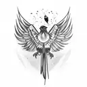 an open envelope with an inscription, next to it lies a black crow's feather and drops of blood flowing out with the Rom tattoo design idea