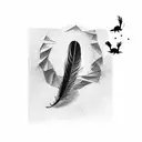 an open envelope with an inscription, next to it lies a black crow's feather and drops of blood flowing out with the Rom tattoo design idea