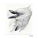 an open envelope with an inscription, next to it lies a black crow's feather and drops of blood flowing out with the Rom tattoo design idea