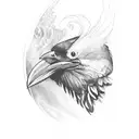 an open envelope with an inscription, next to it lies a black crow's feather and drops of blood flowing out with the Rom tattoo design idea
