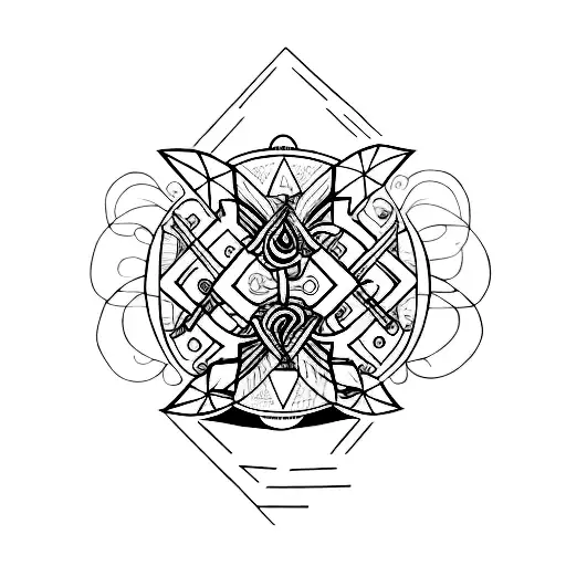 An abstract tattoo design inspired by the bond between siblings, incorporating elements that represent your two daughters and son. tattoo design idea