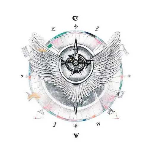 Wing of an angel, with a broken compass, and a phoenix flying out. Psalms 91 tattoo design idea