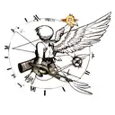 Wing of an angel, with a broken compass, and a phoenix flying out of the shattered glass. Shoulder tattoo  tattoo design idea