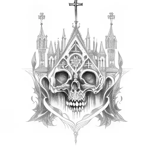 gothic style cathedral tattoo design idea