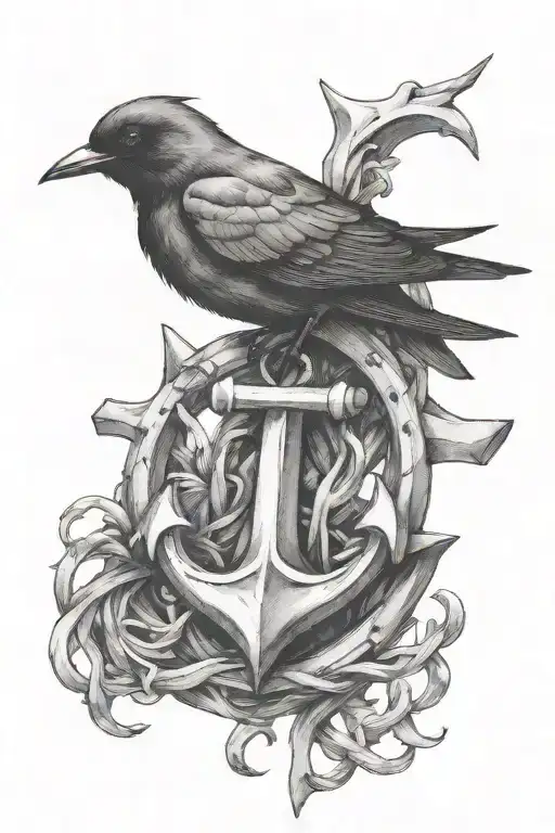 An anchor entwined with seaweed and adorned with a swallow, symbolizing strength, growth, and freedom in the vast expanse of the sea tattoo design idea
