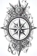 A traditional sailor's compass rose with intricate nautical details and a martin perched on top tattoo design idea