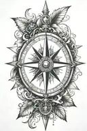 A traditional sailor's compass rose with intricate nautical details and a martin perched on top tattoo design idea