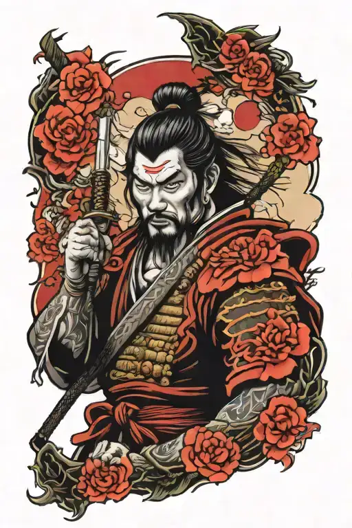 japanese samurai warrior temple surrounded tattoo design idea