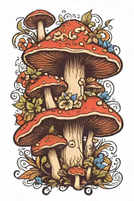 mushroom surrounded tattoo design idea
