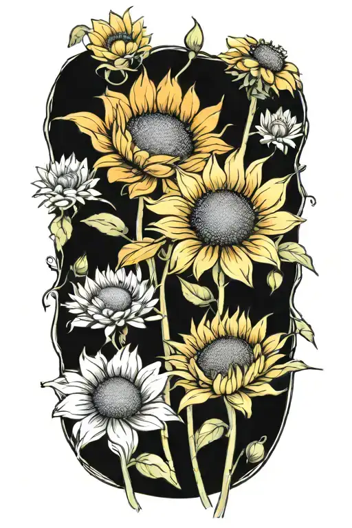 orange poppy and sunflower blooming tattoo design idea