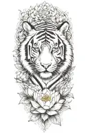 tiger surrounded by lotus flower blooming flower emerging tattoo design idea