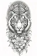 tiger surrounded by lotus flower blooming flower emerging tattoo design idea