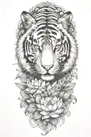 tiger surrounded by lotus flower blooming flower emerging tattoo design idea
