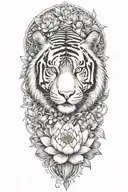 tiger surrounded by lotus flower blooming flower emerging tattoo design idea