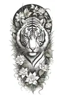 tiger in the rainforest with lotus  flowers all around  tattoo design idea