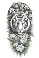 tiger in the rainforest with lotus  flowers all around  tattoo design idea
