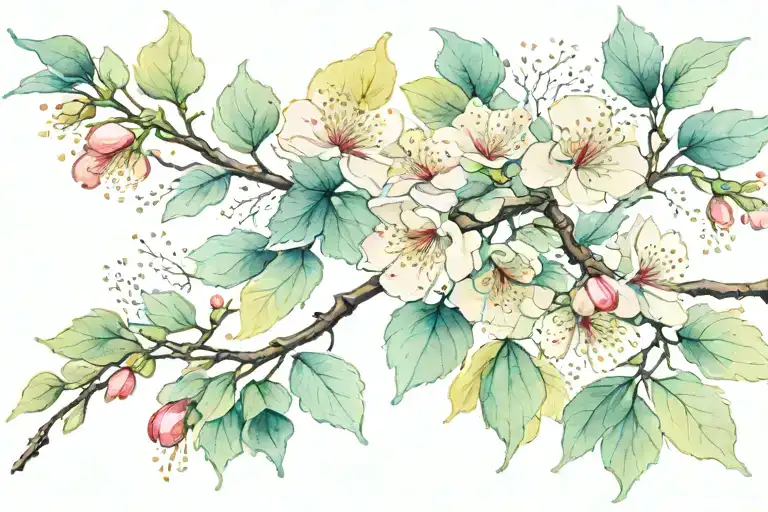 Japanese apricot flower and ginkgo leaves tattoo design idea