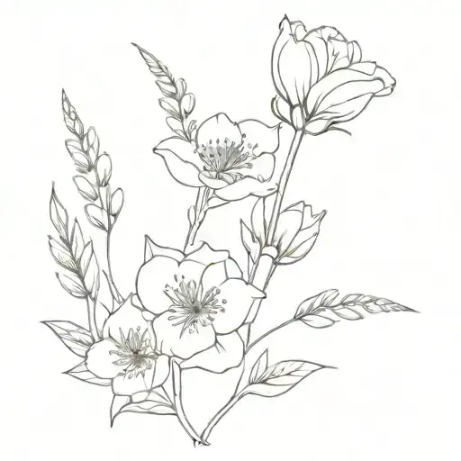 march april and june birth flower bouquet tattoo design idea