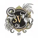 initals s and v with zodiac signs taurus and aries tattoo design idea