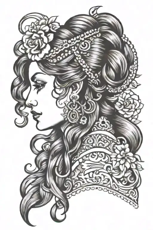 gypsy girl side profile tattoo design idea