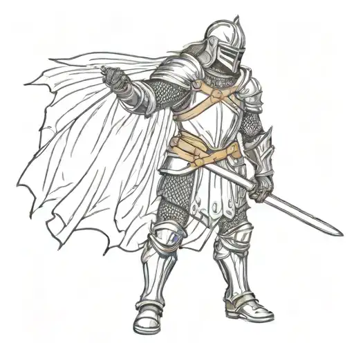 dark fantasy medieval knight standing with a sword in his hands pointing down tattoo design idea