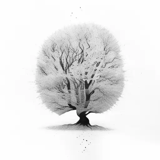 tree dissolving into ash  tattoo design idea