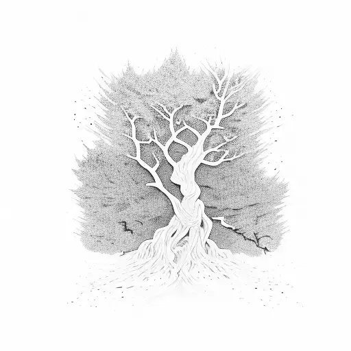 tree dissolving into ash  tattoo design idea