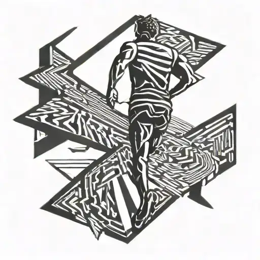 silhouette of a man from behind running on a road towards a goal tattoo design idea