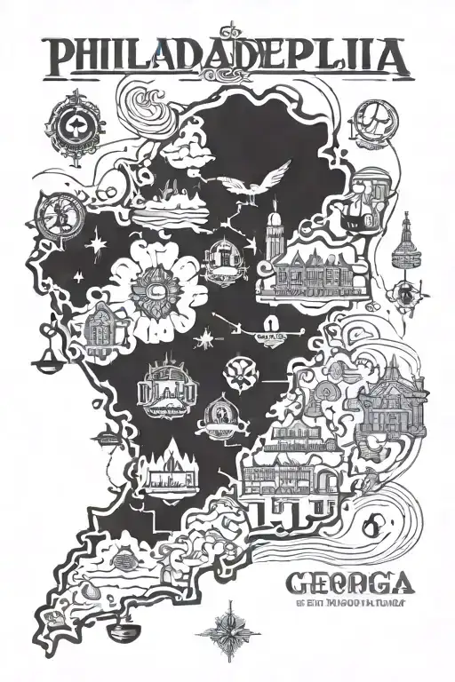 Philadelphia to Georgia state map with symbols tattoo design idea