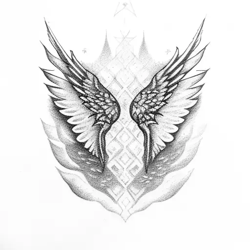 Wings crown R tattoo design idea