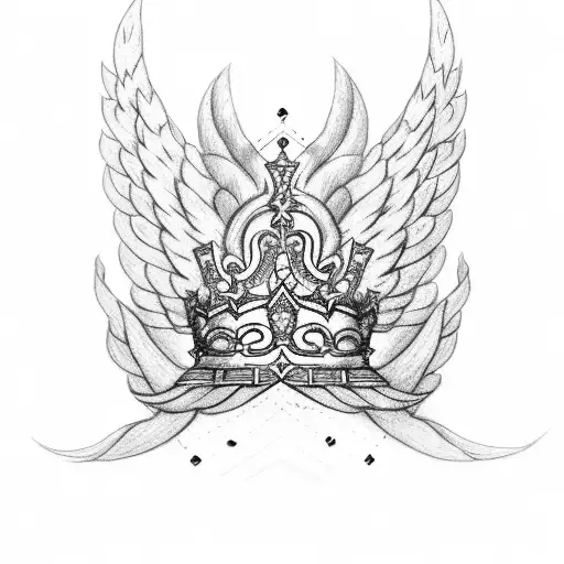 Wings crown R letter tattoo design idea