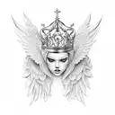 Wings crown R tattoo design idea