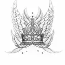 Wings crown R letter tattoo design idea