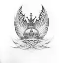 Wings crown R letter tattoo design idea