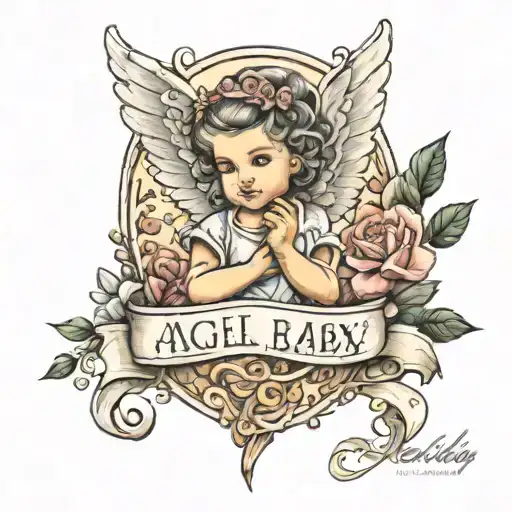 angel baby Valeria with birth date 08.05.2022 tattoo design idea
